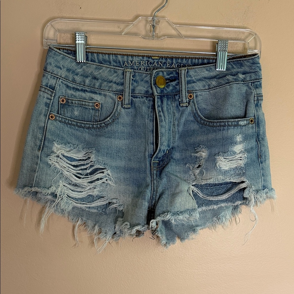 American Eagle Outfitters Distressed Light Blue Denim Cutoff Shorts